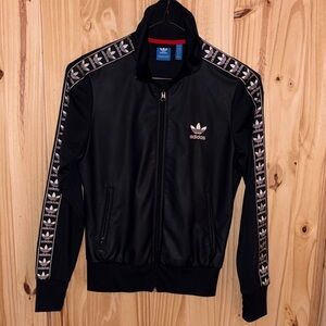 Vintage Adidas Berlin Black Track Jacket with Logo Tape Womens size Small